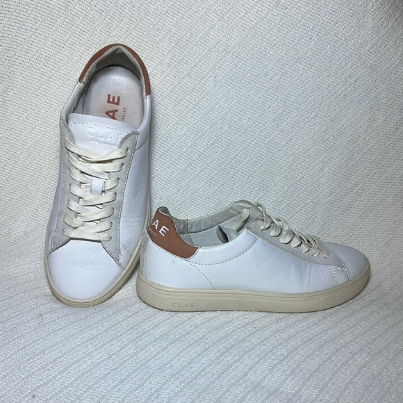 Clae Shoes - CLAE leather White and Tan Sneakers